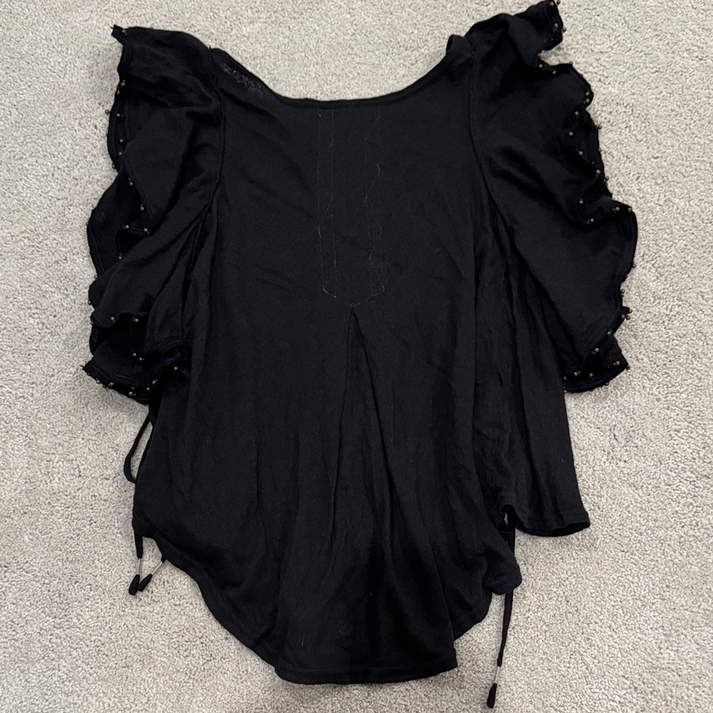 Free People Black Flutter Sleeve Blouse - Picture 4 of 5